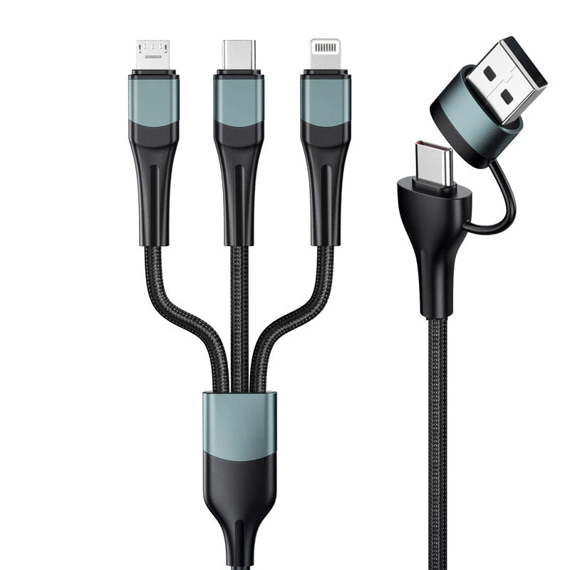60W USB-A/USB-C to iP/Type-C/Micro USB Cable Fast Charging Data Transmission Pure Copper Core Line 1.2M Long for iPhone 16 16 Pro 15 14 13 Pro Max for Huawei Mate XT for Xiaomi 15pro