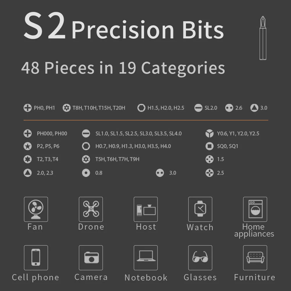 62-in-1 High-Speed Adjustable Electric Screwdriver with 48 Precision S2 Bits Lengthened Bits for Complex Tasks 330mAh Battery Type-C Charging Compact Portable DIY Repair Tool Set with Additional Accessories — view 6
