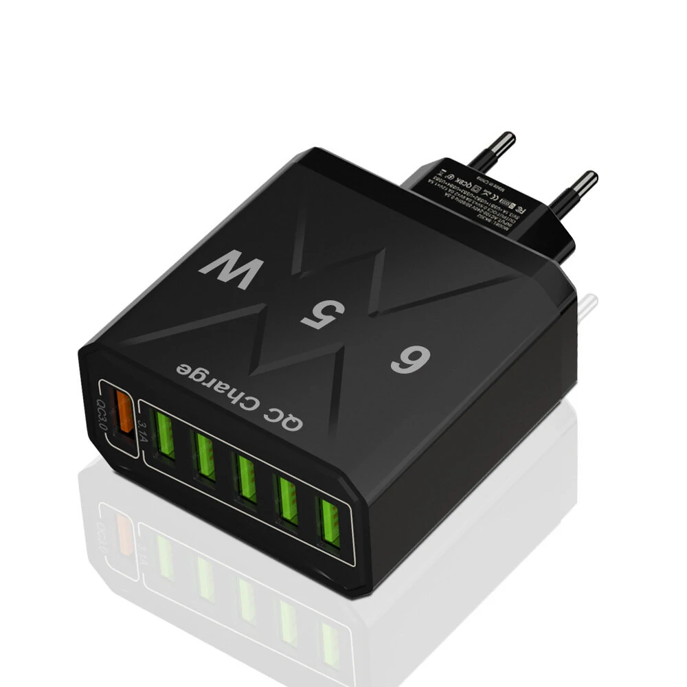 65W 6-Port USB Charger 3.1A USB-A*5 QC3.0 Fast Charging Wall Charger Adapter EU Plug US Plug for iPhone 12 13 14 14 Pro for Huawei Mate50 for Samsung Galaxy S23 for Oppo Reno9 for Redmi K60 — Pricio