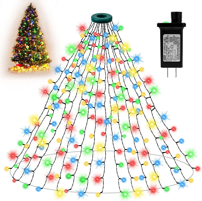 6.6 FT 16 Lines 400LED 8 Modes Christmas Tree Lights Decoration Tree Top Lights String Courtyard Garden Outdoor Waterproof Waterfall Lights LED Lights — view 10