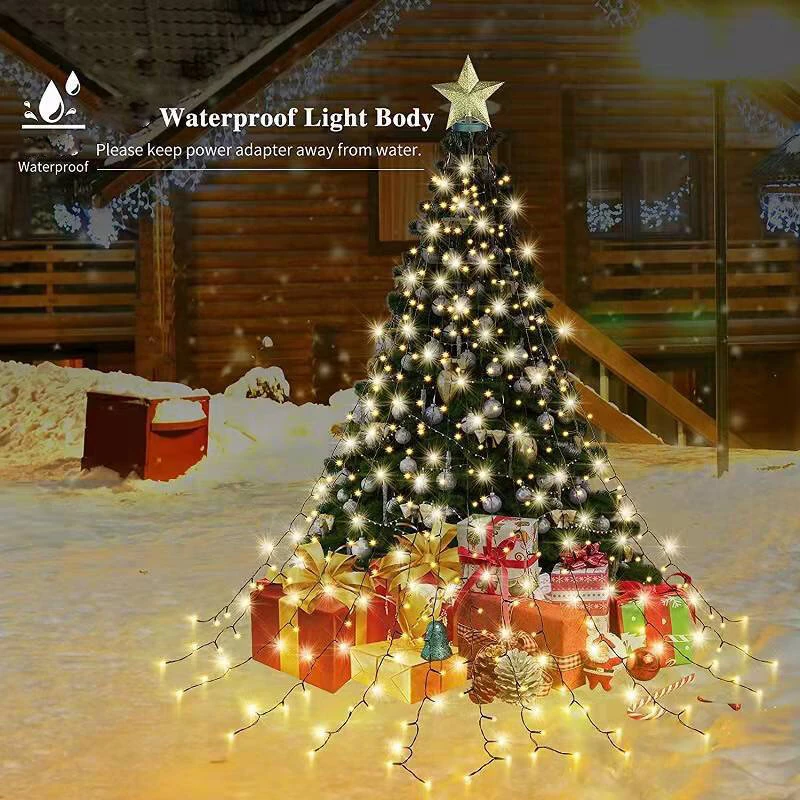6.6 FT 16 Lines 400LED 8 Modes Christmas Tree Lights Decoration Tree Top Lights String Courtyard Garden Outdoor Waterproof Waterfall Lights LED Lights — view 2