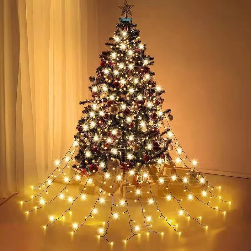 6.6 FT 16 Lines 400LED 8 Modes Christmas Tree Lights Decoration Tree Top Lights String Courtyard Garden Outdoor Waterproof Waterfall Lights LED Lights — view 3