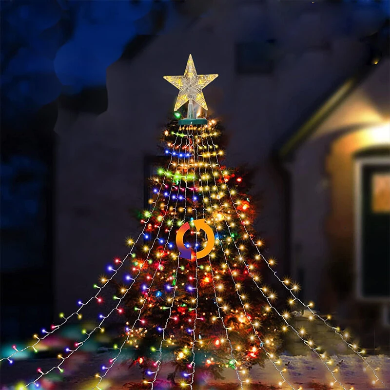 6.6 FT 16 Lines 400LED 8 Modes Christmas Tree Lights Decoration Tree Top Lights String Courtyard Garden Outdoor Waterproof Waterfall Lights LED Lights — view 5