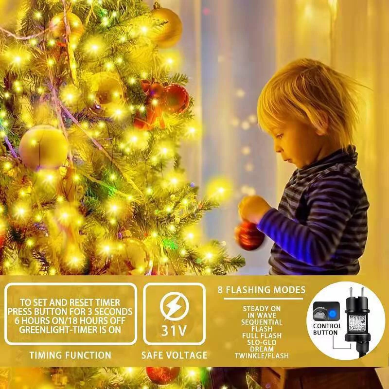 6.6 FT 16 Lines 400LED 8 Modes Christmas Tree Lights Decoration Tree Top Lights String Courtyard Garden Outdoor Waterproof Waterfall Lights LED Lights — view 6