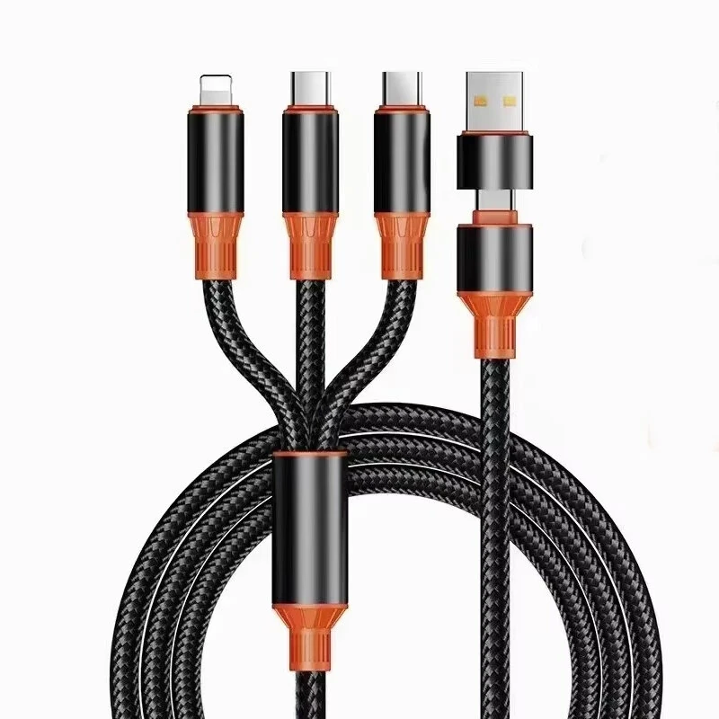 6A 100W USB-A/Type-C to Type-C/iP/Micro USB Cable Fast Charging Data Transmission Copper Core Line 1.2M Long for iPhone 16 15 Plus 14 13 Pro 12 Pro Max for Huawei Mate XT for Xiaomi 15pro for Samsung Galaxy Z Flip6