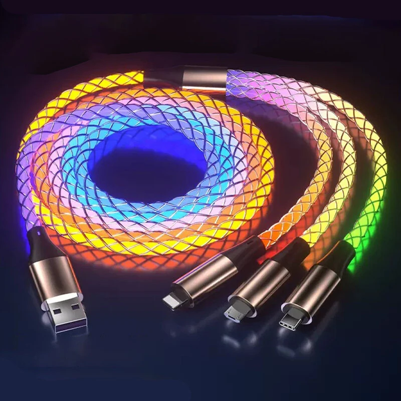 6A 66W USB-A to Type-C/iP/Micro USB RGB Gradient Cable Fast Charging Data Transmission Copper Core Line 1.2M Long for iPhone 16 16 Pro 15 15 Plus 13 12 for Huawei Mate XT for Xiaomi 15pro for Samsung Galaxy Z Flip6 — view 2