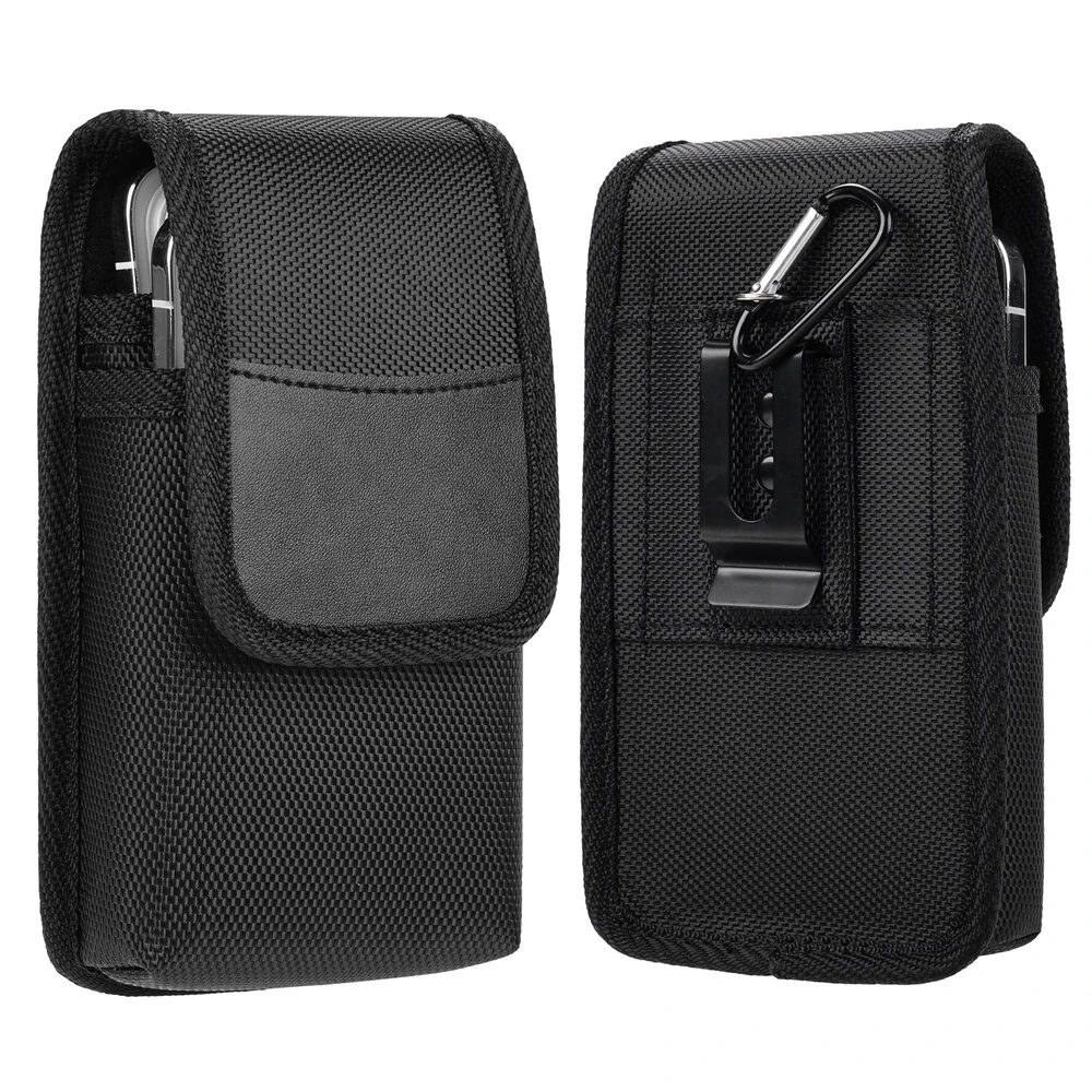 7.5'' Universal Phone Waist Bag Portable Nylon Dual Pocket Wear Belt Waist Packs Protective Case with Buckle