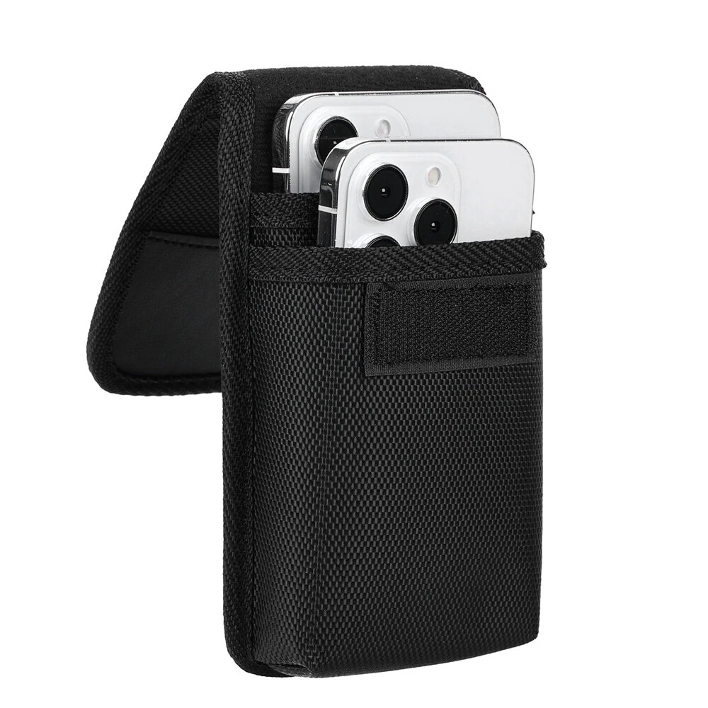 7.5'' Universal Phone Waist Bag Portable Nylon Dual Pocket Wear Belt Waist Packs Protective Case with Buckle — view 2