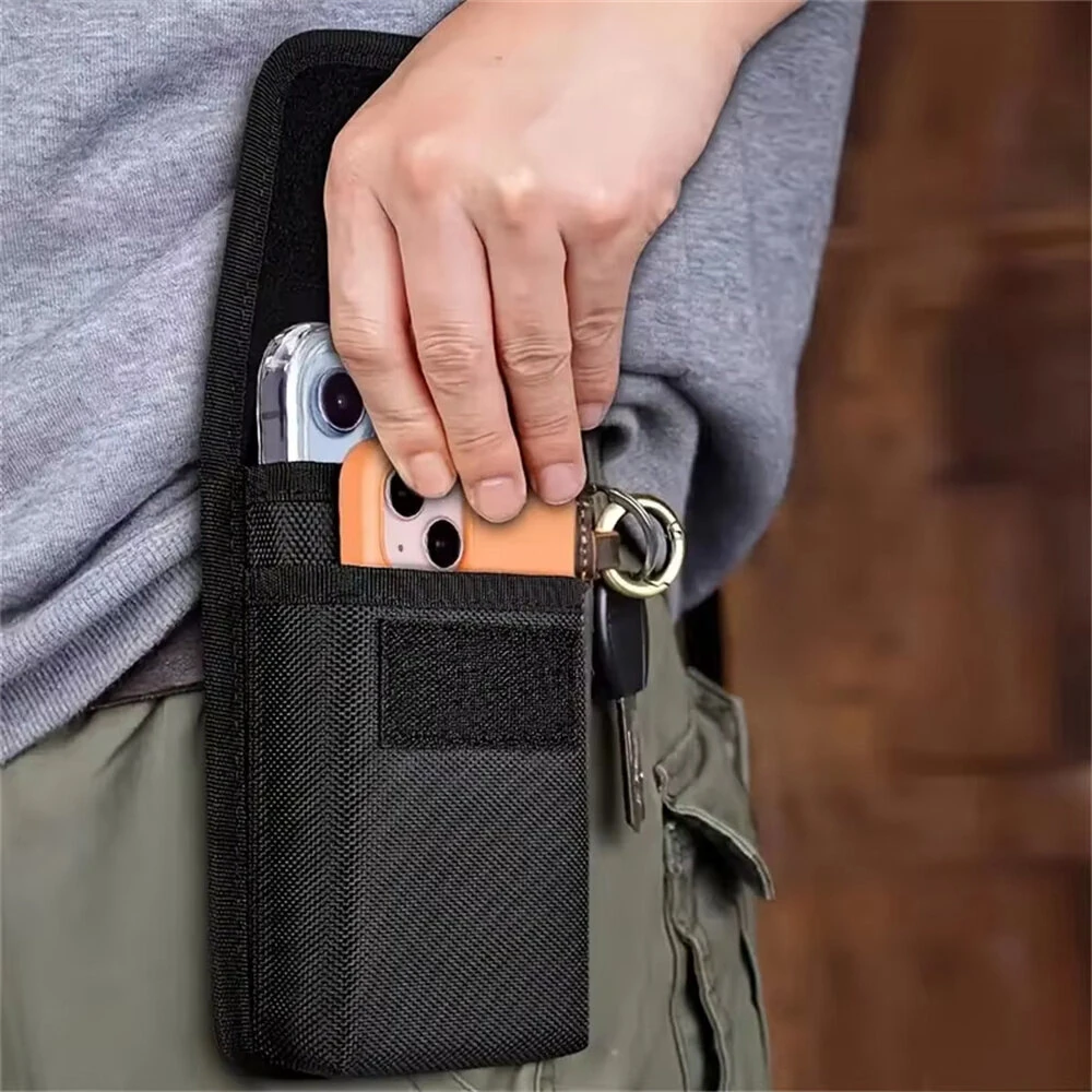 7.5'' Universal Phone Waist Bag Portable Nylon Dual Pocket Wear Belt Waist Packs Protective Case with Buckle — view 4