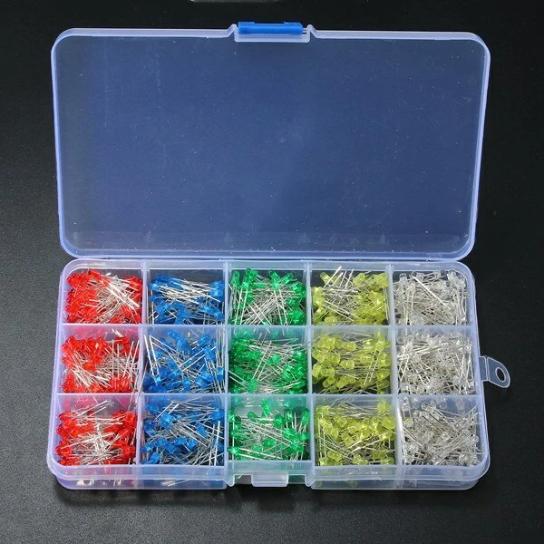 750 Pcs 3mm LED Diode Yellow Red Blue Green White Assortment Light DIY Kit — image 1