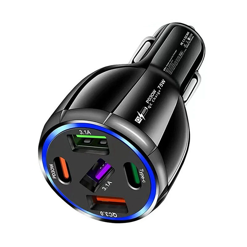 75W 5-Port USB PD Car Charger Adapter 3USB-A+2USB-C PD QC3.0 Fast Charging for iPhone 15 15 Plus 15Pro 15Pro Max for Huawei Mate60 Pro for Samsung Galaxy Z Flip4 for Xiaomi 13pro — view 2
