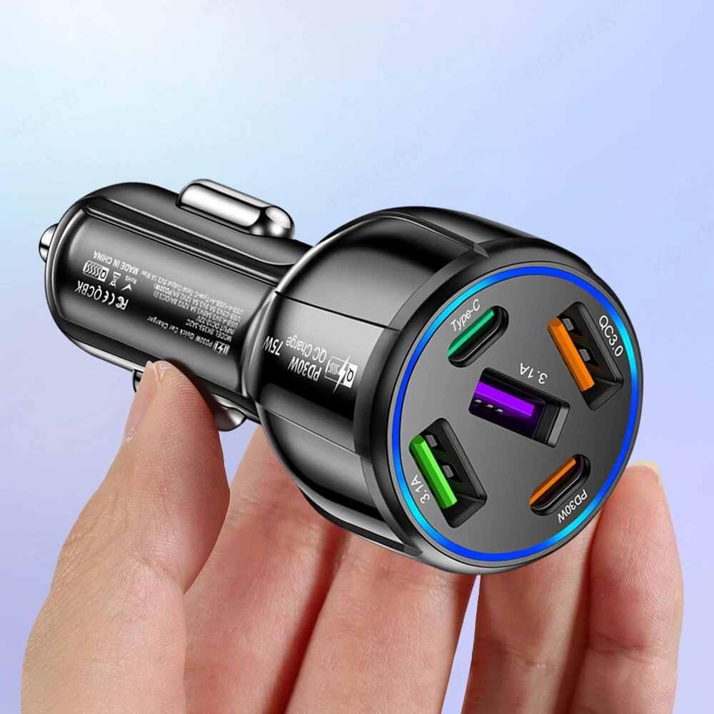 75W 5-Port USB PD Car Charger Adapter 3USB-A+2USB-C PD QC3.0 Fast Charging for iPhone 15 15 Plus 15Pro 15Pro Max for Huawei Mate60 Pro for Samsung Galaxy Z Flip4 for Xiaomi 13pro — view 7
