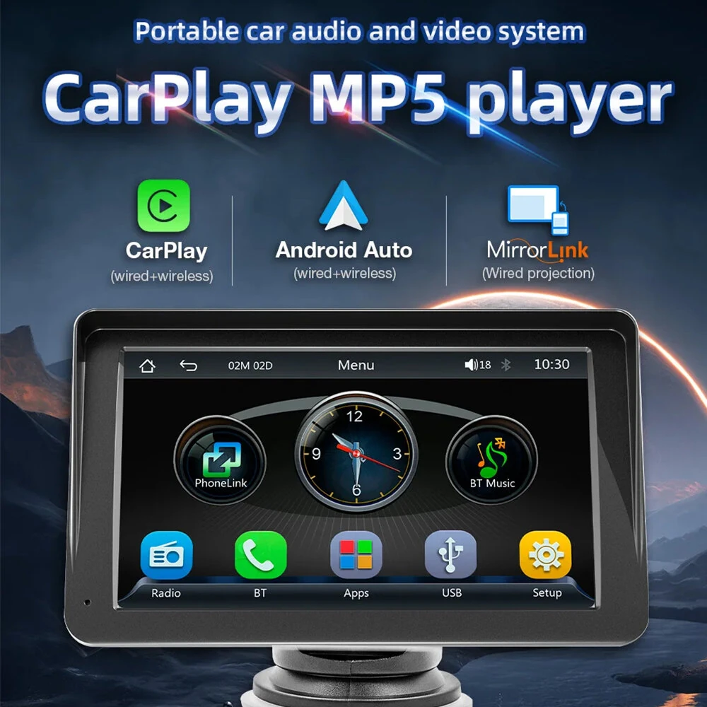 7Inch Touch Screen Portable Wireless CarPlay & Android Auto MP5 BT5.0 Version WIFI Car Radio Multimedia Video Player — view 3