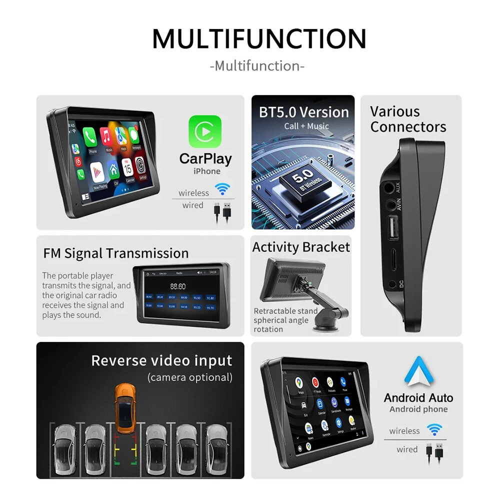 7Inch Touch Screen Portable Wireless CarPlay & Android Auto MP5 BT5.0 Version WIFI Car Radio Multimedia Video Player — view 4