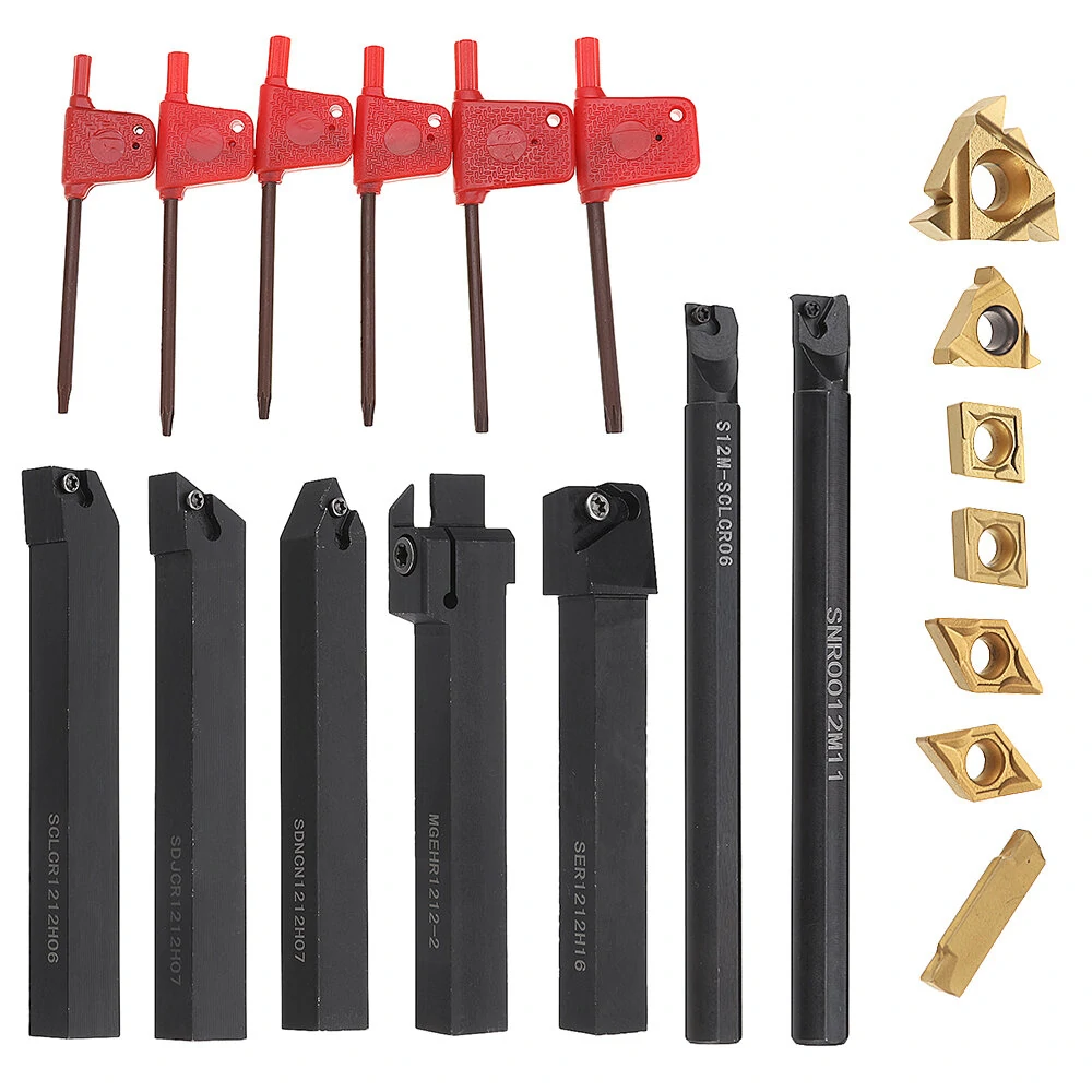 7pcs 12mm Shank Lathe Boring Bar Turning Tool Holder Set With Carbide Inserts — view 2