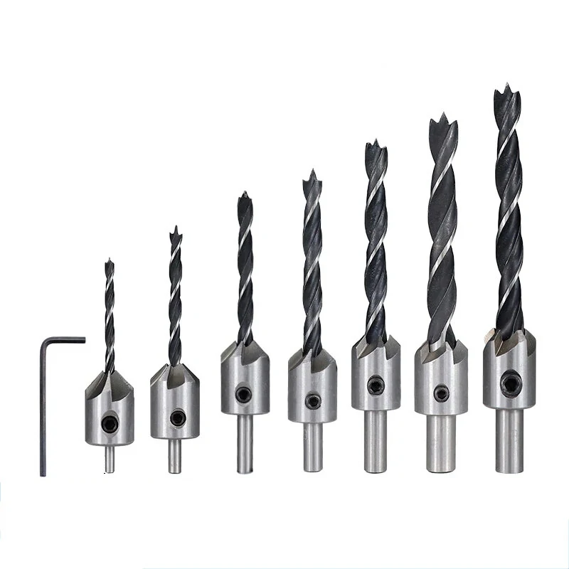 7PCS 3mm-10mm HSS Countersink Drill Bit Set Reamer Woodworking Chamfer Drill Counterbore Pliot Hole Cutter Screw Hole Drill — Pricio