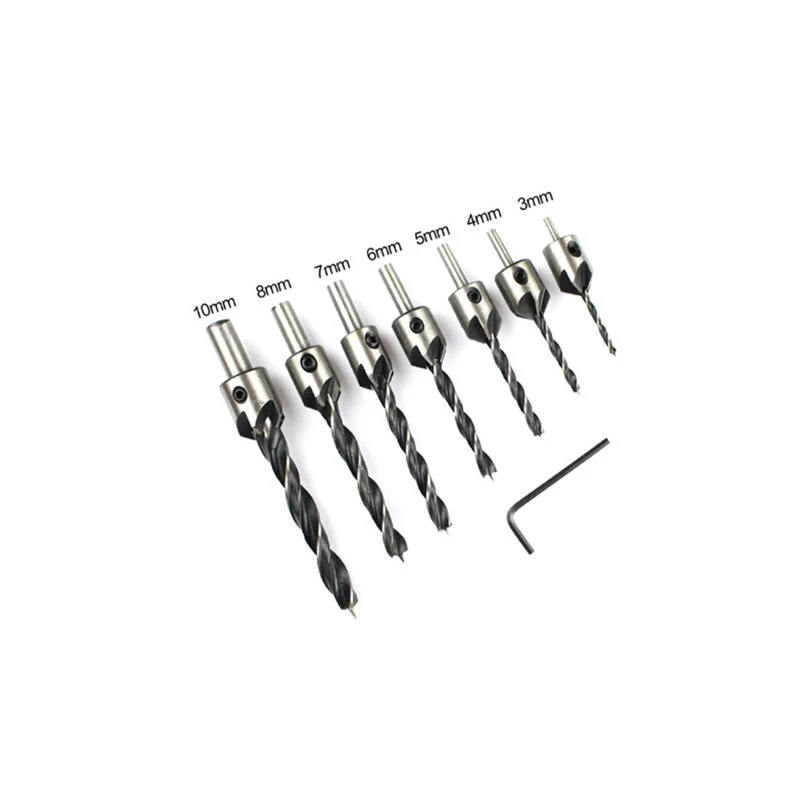 7PCS 3mm-10mm HSS Countersink Drill Bit Set Reamer Woodworking Chamfer Drill Counterbore Pliot Hole Cutter Screw Hole Drill — view 8