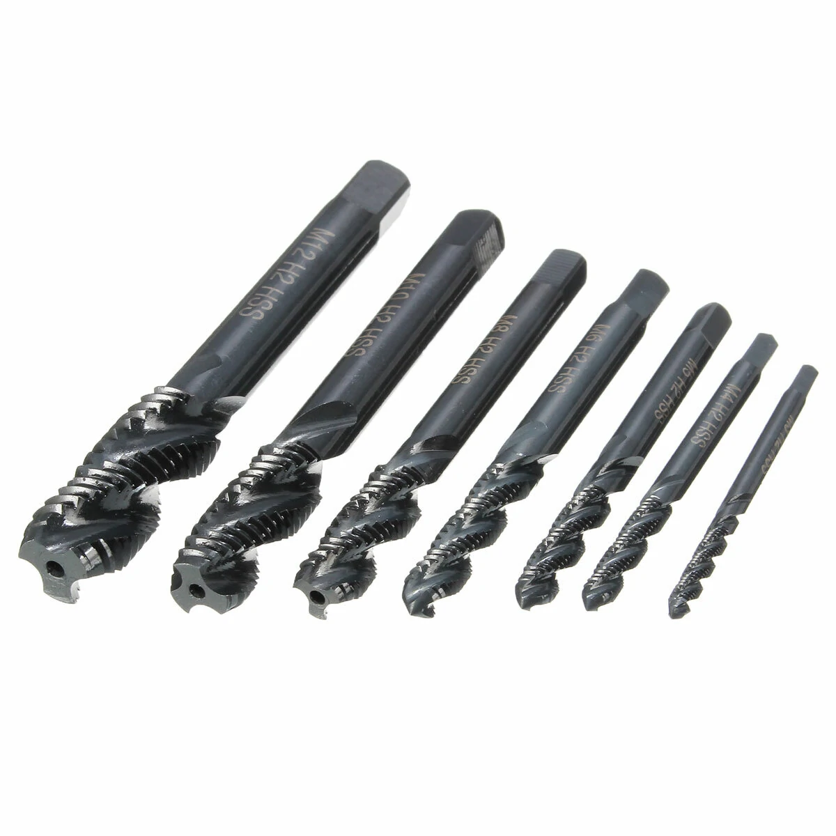 7pcs M3-M12 HSS Nitriding Coated Screw Tap Metric Right Hand Spiral Screw Thread Tap — view 2