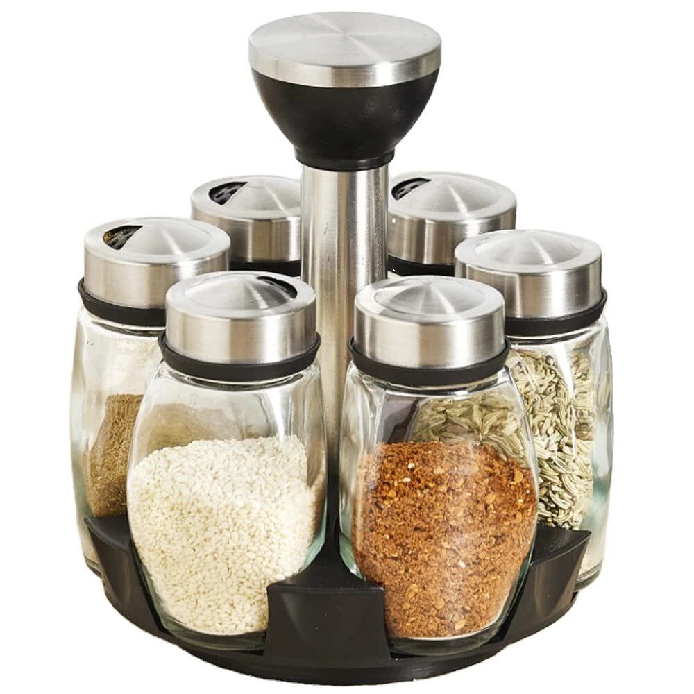7Pcs Set Rotating base Spice Seasoning Jar Set Kitchenware Creative Multifunctional Rotating Glass Spice Box Jars Set for Spices Pepper — Pricio