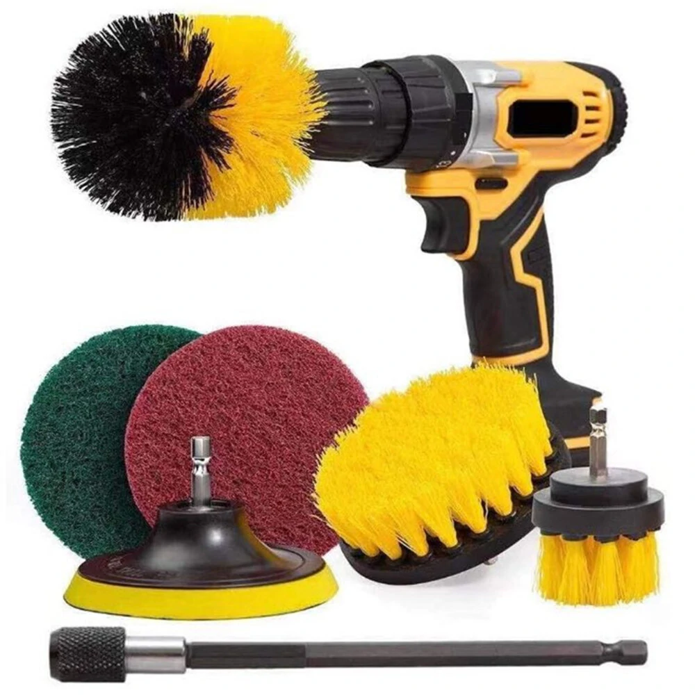 7pc/set Attachable Electric Drill Brushes Scouring Pad For Cleaning Flooring Brick Pool Tile Ceramic Marble Grout Bathroom Car — Pricio