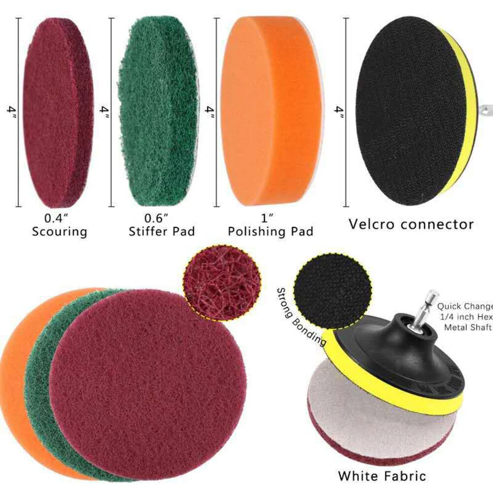 7pc/set Attachable Electric Drill Brushes Scouring Pad For Cleaning Flooring Brick Pool Tile Ceramic Marble Grout Bathroom Car — view 3