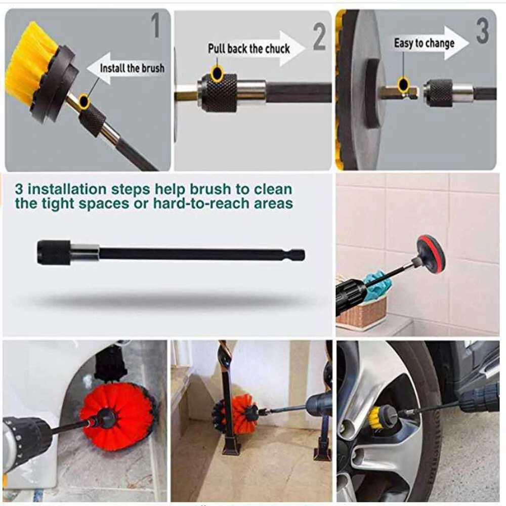 7pc/set Attachable Electric Drill Brushes Scouring Pad For Cleaning Flooring Brick Pool Tile Ceramic Marble Grout Bathroom Car — view 6