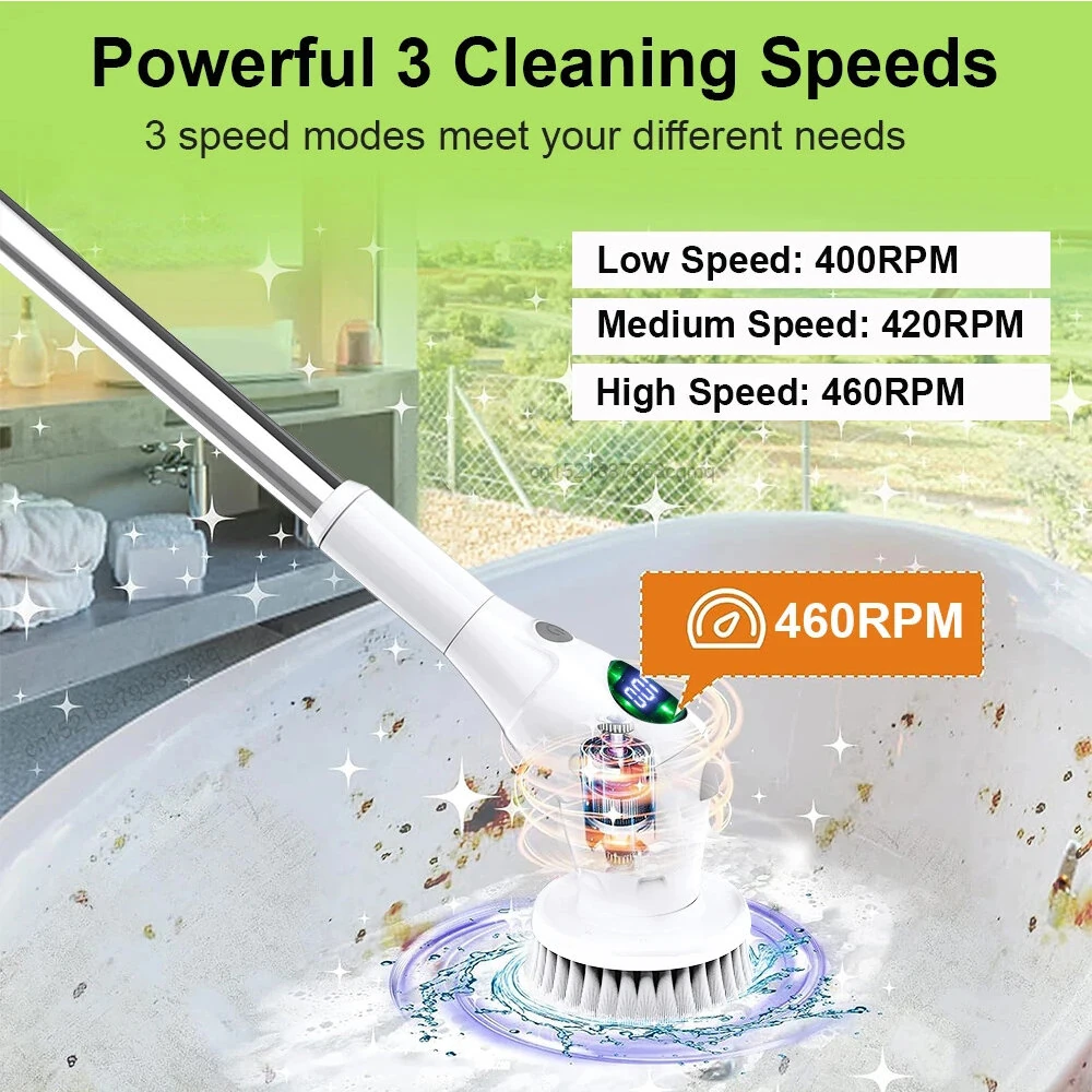 8 in 1 Multifunctional Wireless Cleaning Brush 2500mAh Type-C USB Rechargeable 450RPM Adjustable Lengths LED Night Light for Bathroom Kitchen Windows Car — view 5