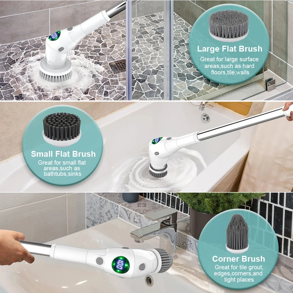 8 in 1 Multifunctional Wireless Cleaning Brush 2500mAh Type-C USB Rechargeable 450RPM Adjustable Lengths LED Night Light for Bathroom Kitchen Windows Car — view 8