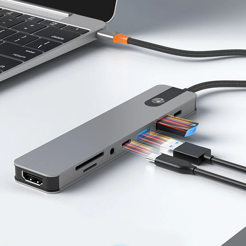 8-in-1 Type-C Docking Station USB Adapter with USB3.0*2 / Type-C 3.0 / PD100W / 4K60Hz HD / 3.5mm Audio / SD/TF Card Reader Slot Multiports USB Hubs — view 2