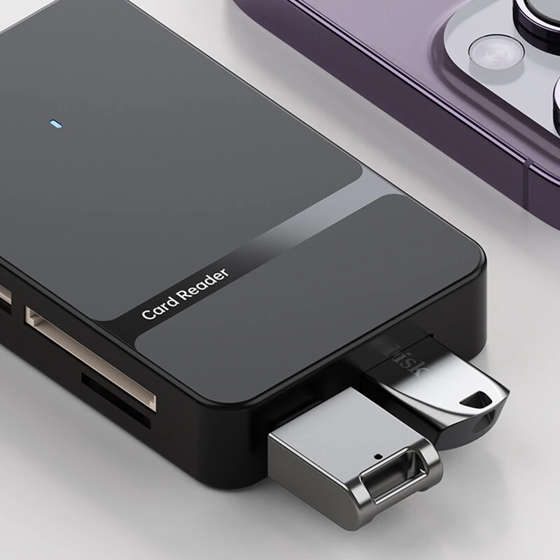 8-in-1 USB3.0 Card Reader with Type-C/Lightnig Interface Micro SD TF CF MS Memory Card Adapter 5Gbps High Speed Support OTG for Laptop PC — view 4