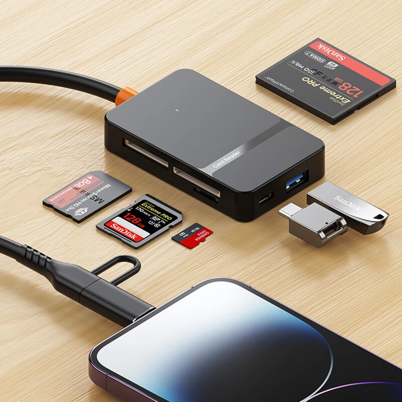 8-in-1 USB3.0 Card Reader with Type-C/Lightnig Interface Micro SD TF CF MS Memory Card Adapter 5Gbps High Speed Support OTG for Laptop PC — view 5