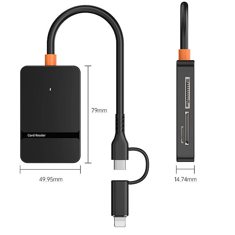 8-in-1 USB3.0 Card Reader with Type-C/Lightnig Interface Micro SD TF CF MS Memory Card Adapter 5Gbps High Speed Support OTG for Laptop PC — view 7