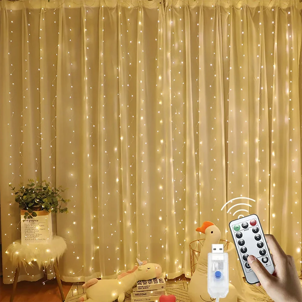 8 Mode Remote Control Timing USB Copper Wire Light LED Curtain Light String Christmas Holiday Room Decoration Lantern Garland Light — view 2