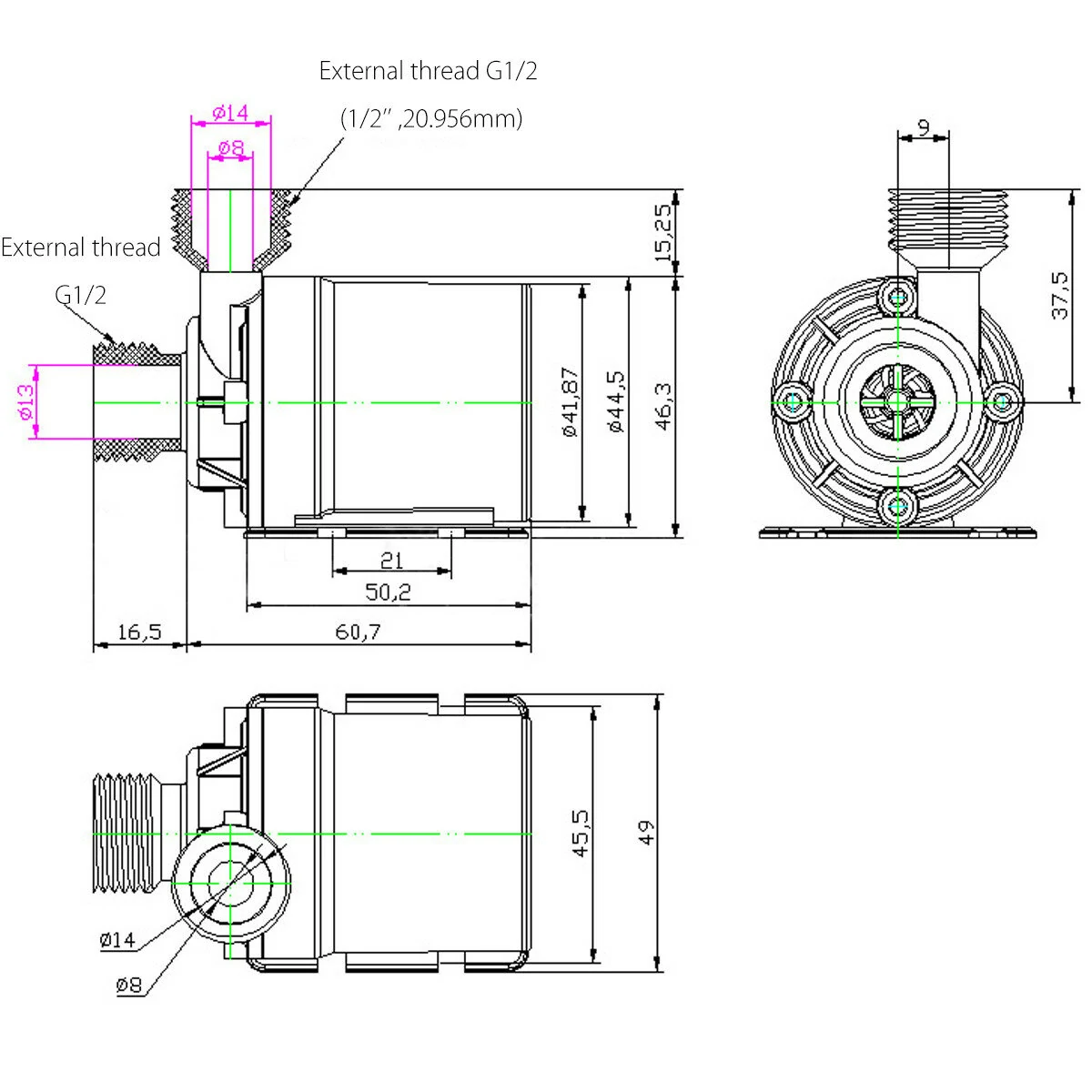 800L/H 12V DC 5M Submersible Hot Water Circulation Pump Solar Brushless Motor — view 3
