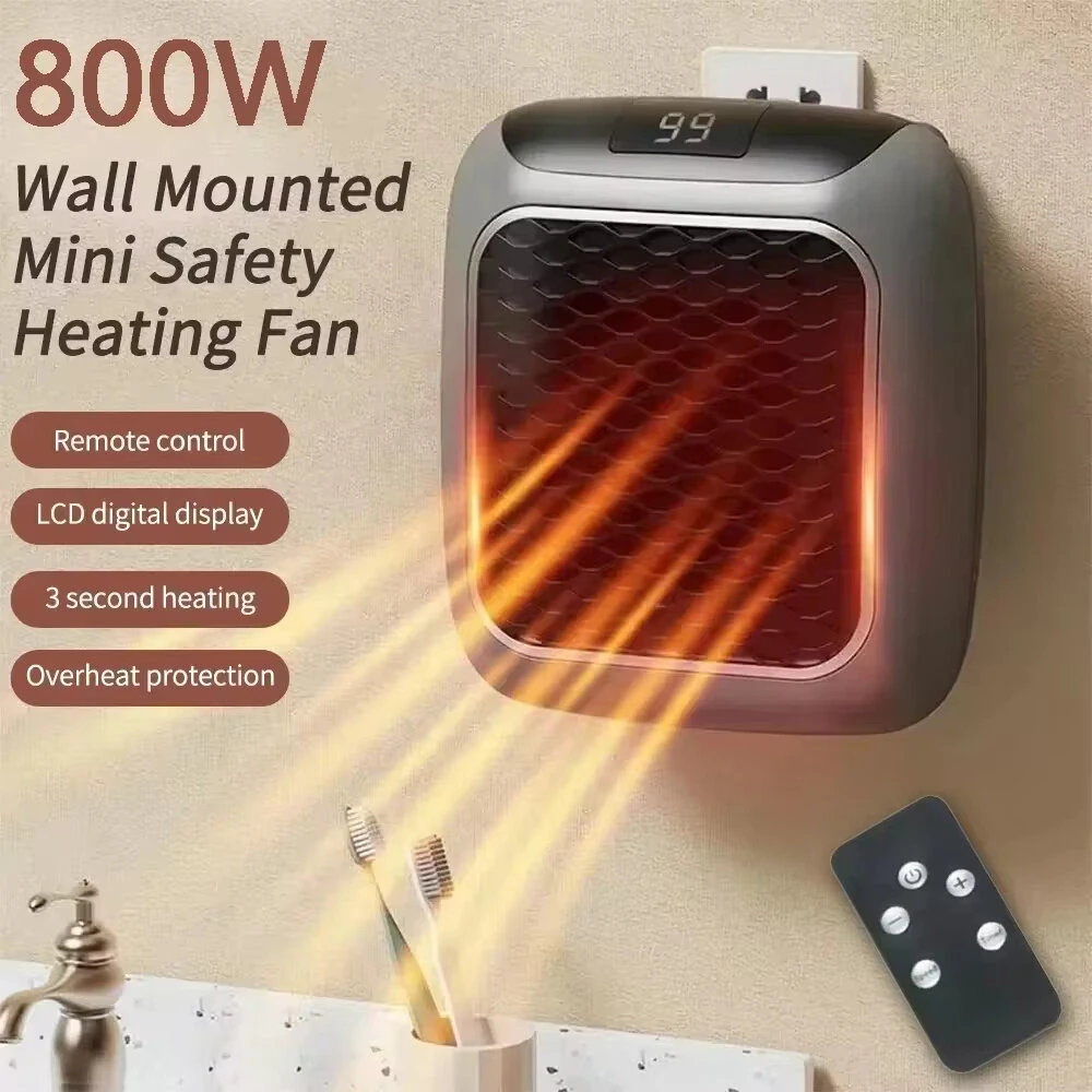 800W Wall-Mounted Electric Space Heater with Remote Ceramic Heating LED Display 12-Hour Timer Adjustable Thermostat Energy Efficient for Home and Office — view 3