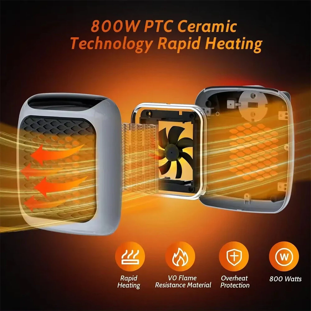 800W Wall-Mounted Electric Space Heater with Remote Ceramic Heating LED Display 12-Hour Timer Adjustable Thermostat Energy Efficient for Home and Office — view 4
