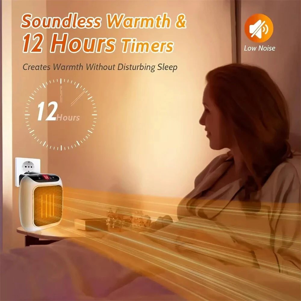 800W Wall-Mounted Electric Space Heater with Remote Ceramic Heating LED Display 12-Hour Timer Adjustable Thermostat Energy Efficient for Home and Office — view 6