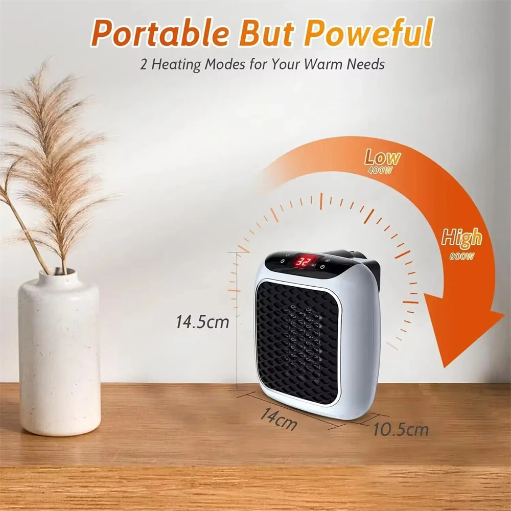800W Wall-Mounted Electric Space Heater with Remote Ceramic Heating LED Display 12-Hour Timer Adjustable Thermostat Energy Efficient for Home and Office — view 7