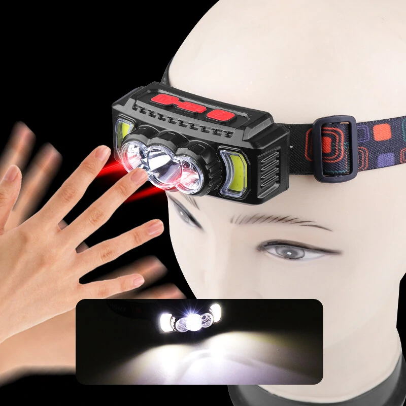 810/810s XPE+LED+COB Strong Light Headlamp Built-in Battery USB Charging Smart Wave Sensor Power Display Headlight