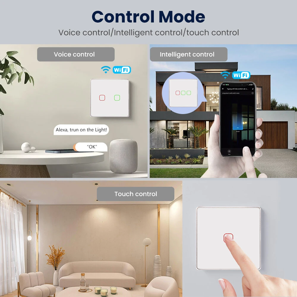 86 Type Tuya WiFi Touch Smart Switch Voice Control APP Control Timer Function Work with Amazon Alexa Google Assistant [Neutral Wire] — view 4