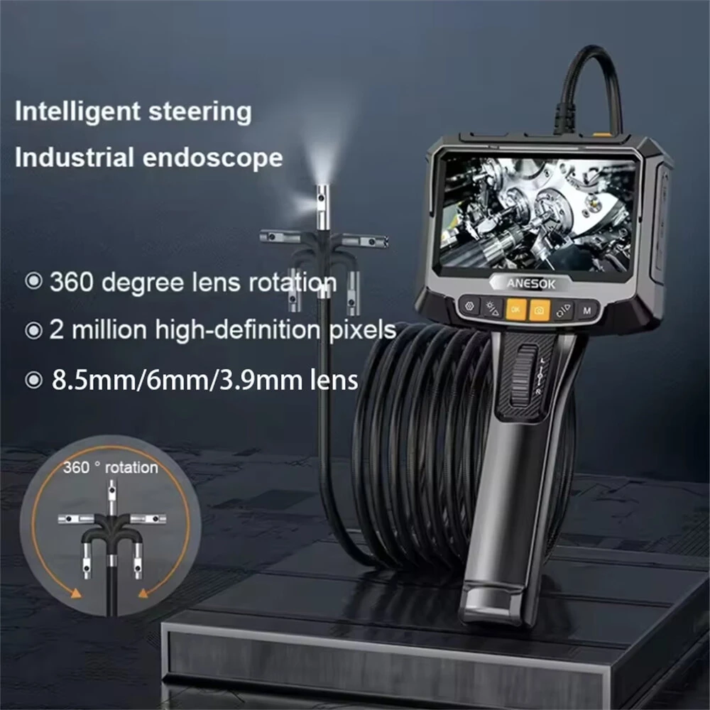 8mm Probe 8 LED Industrial Borescope Dual Lens 360 Degree Rotating Inspection Camera 5 Inch 1080P HD Screen IP67 Waterproof High Temperature Protection — view 4