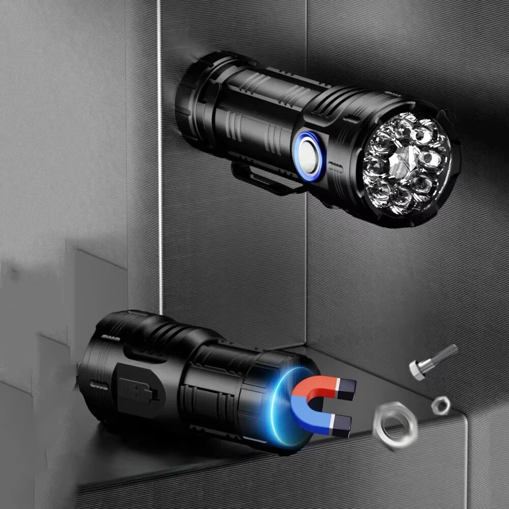 8pcs LED Powerful LED Flashlight USB Rechargeable Camping Lantern EDC Torch Outdoor Pocket Light Portable Magnetic Clip Work Lamp — view 8