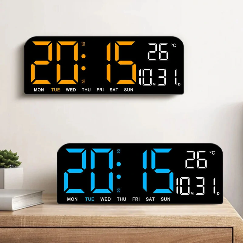 9 Inch Large Digital Wall Clock Temperature Date Week Timing Countdown Light-sensing Table Clock 2 Alarm 12/24H LED Alarm Clock — Pricio