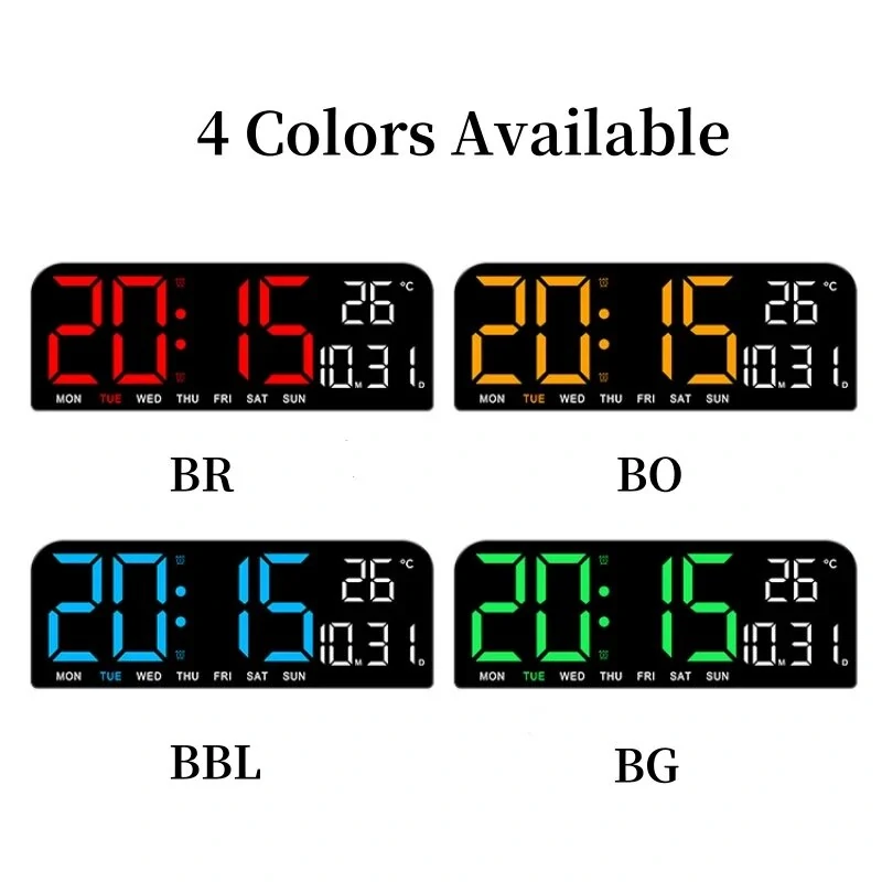 9 Inch Large Digital Wall Clock Temperature Date Week Timing Countdown Light-sensing Table Clock 2 Alarm 12/24H LED Alarm Clock — view 6