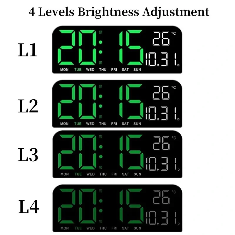 9 Inch Large Digital Wall Clock Temperature Date Week Timing Countdown Light-sensing Table Clock 2 Alarm 12/24H LED Alarm Clock — view 7