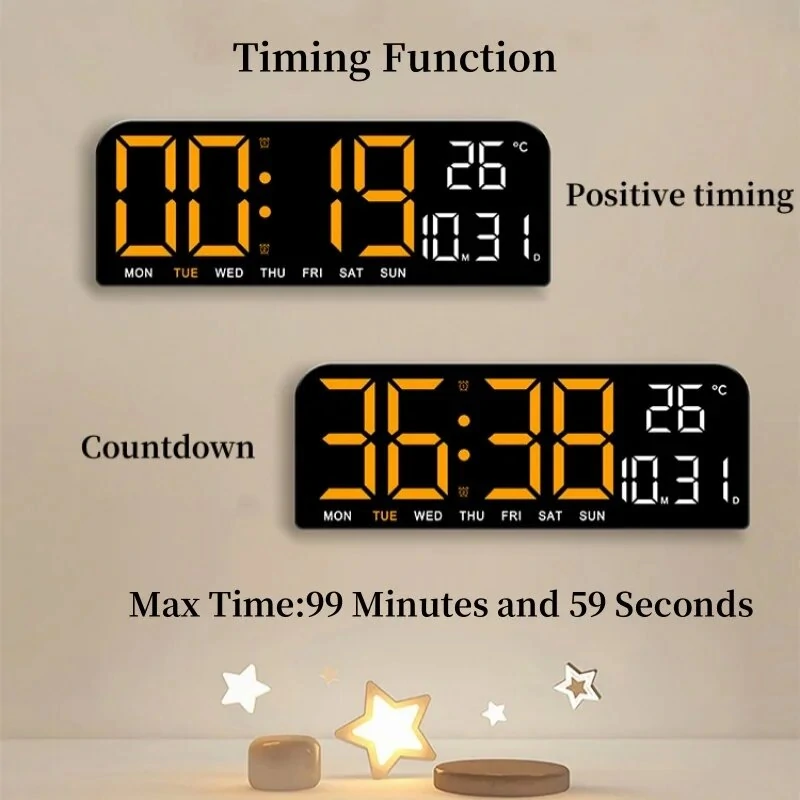 9 Inch Large Digital Wall Clock Temperature Date Week Timing Countdown Light-sensing Table Clock 2 Alarm 12/24H LED Alarm Clock — view 9
