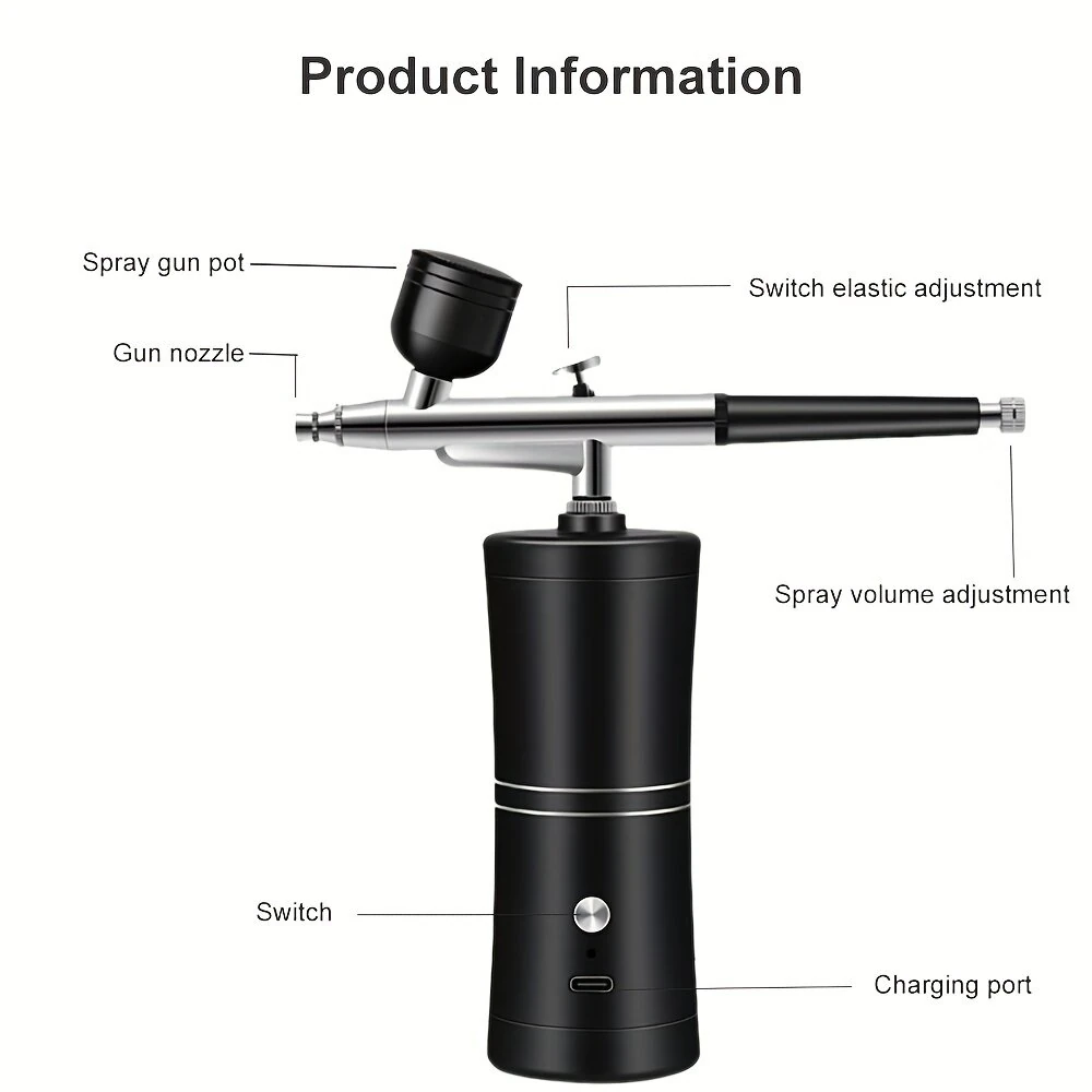 900mAh High-Pressure Spray Gun Sprayer Kit 0.3mm Mini Air Compressor Air Brush Kit Painting Airbrush Gun For Nail Art Tattoo Craft Cake Nano Fog Mist Sprayer — view 9