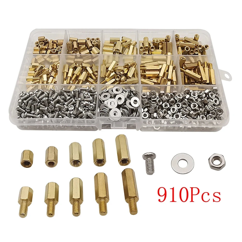 910Pcs M3 Copper Standoff Screws Nuts Washers Assortment Kit 6mm to 14mm Standoffs for PCB Mounting Hardware DIY Projects Electronics — view 6