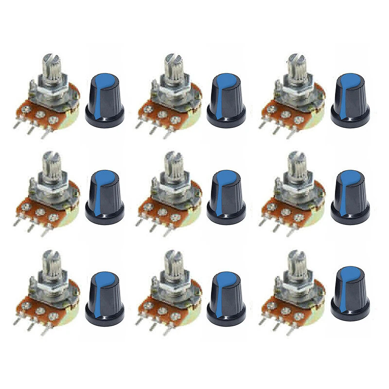 9Pcs/Set WH148 Potentiometer Resistor with Nuts and Potentiometer Button Cap Adjustable Knob for B1K/B2K/B5K/B10K/B20K/B50K — view 2
