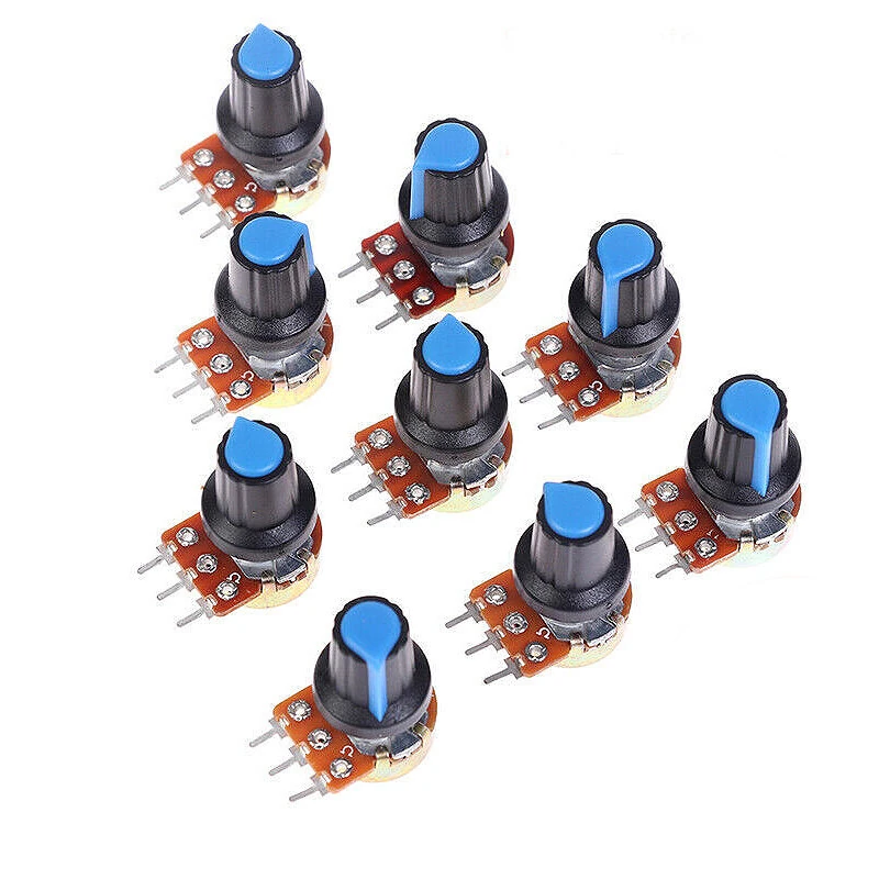 9Pcs/Set WH148 Potentiometer Resistor with Nuts and Potentiometer Button Cap Adjustable Knob for B1K/B2K/B5K/B10K/B20K/B50K — view 3